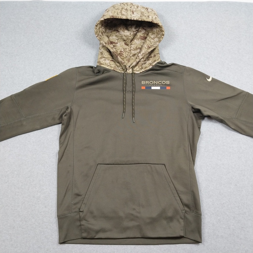 Denver Broncos Hoodie Mens Medium Green Nike Salute To Service Camo Patches - Picture 2 of 12